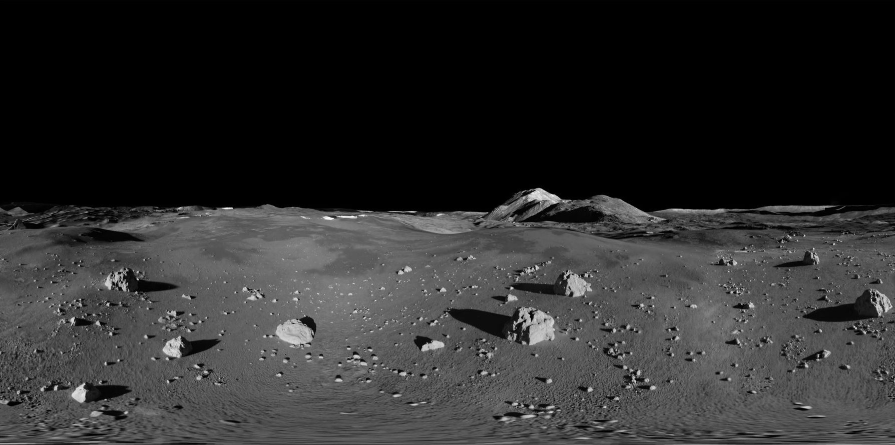 AI-enhanced panorama of Tycho crater on the Moon, rebuilt from Lunar Reconnaissance Orbiter data